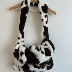 Faux Fur Cow-Print Shoulder Bag - Brown & White